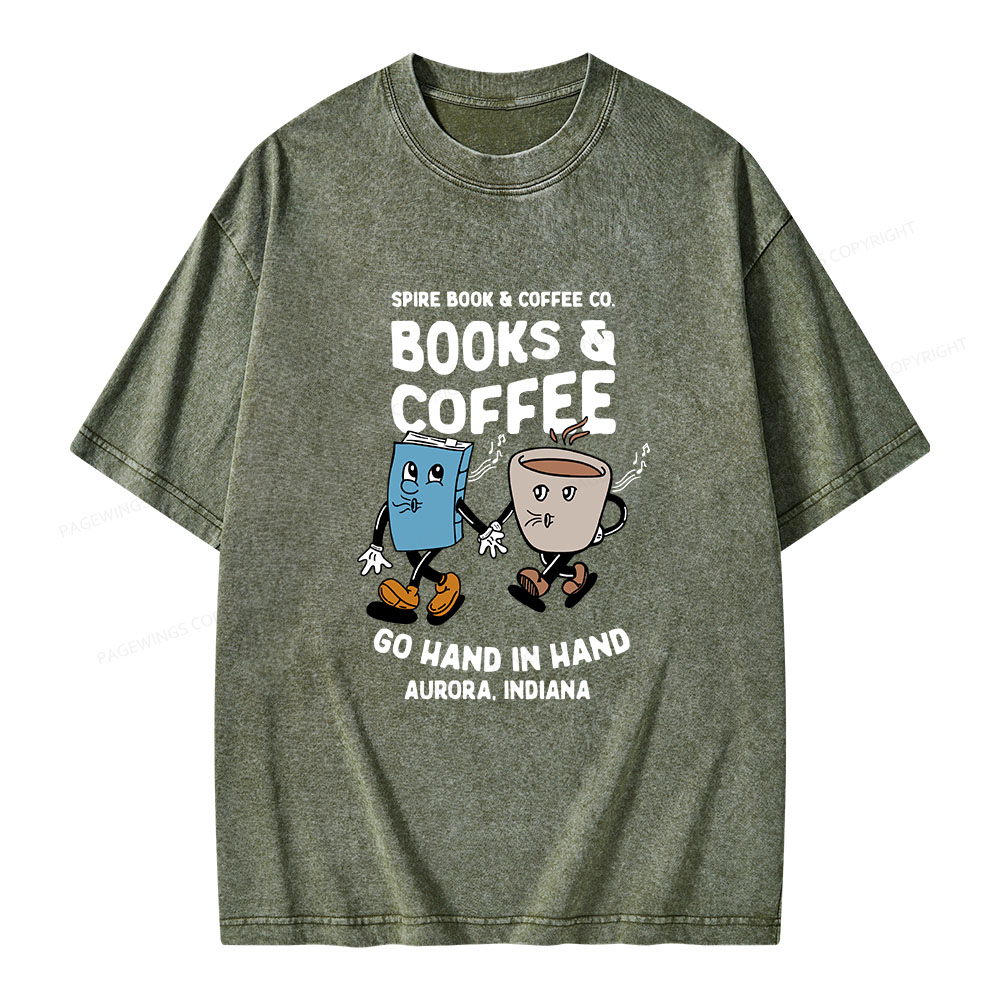 Pagewings Books Coffee Unisex Washed T-shirt