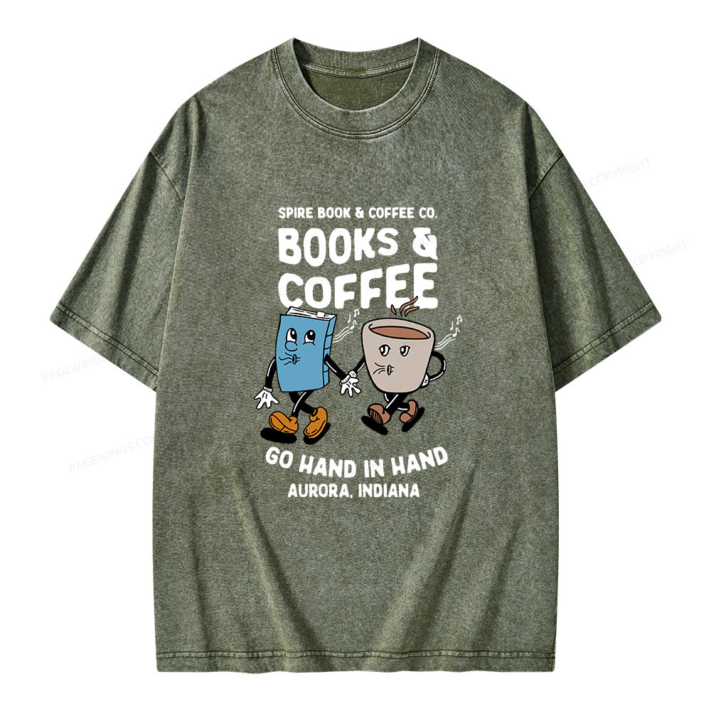 Pagewings Books Coffee Unisex Washed T-shirt