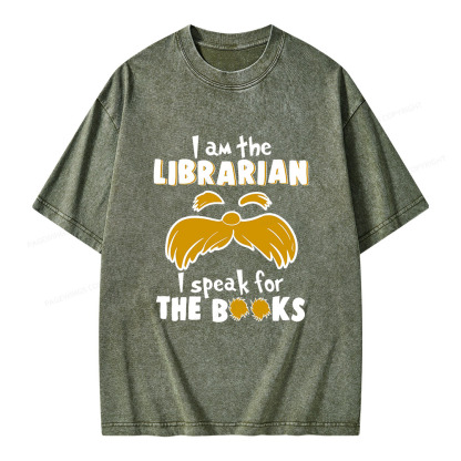 Pagewings I Am The Librarian I Speak For The Books Unisex Washed T-shirt