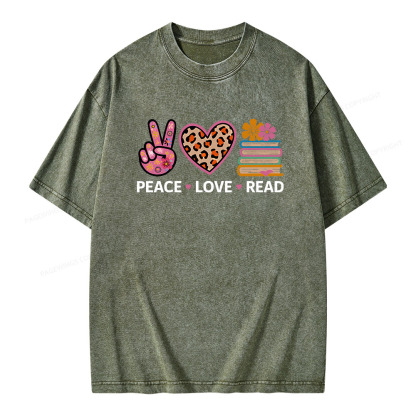Pagewings Peace Love Read World Book Day Unisex Washed T-shirt