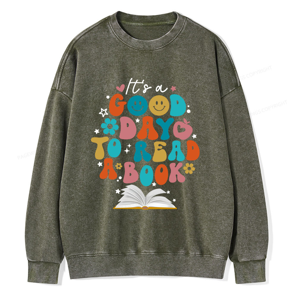 Pagewings Good Day To Read A Book Unisex Washed Sweatshirt