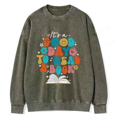 Pagewings Good Day To Read A Book Unisex Washed Sweatshirt