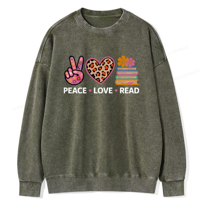 Pagewings Peace Love Read World Book Day Unisex Washed Sweatshirt