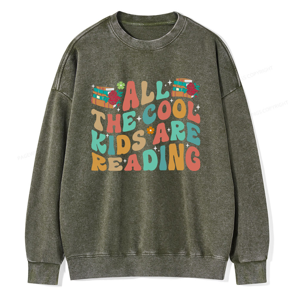 Pagewings All The Cool Kids Are Reading Unisex Washed Sweatshirt