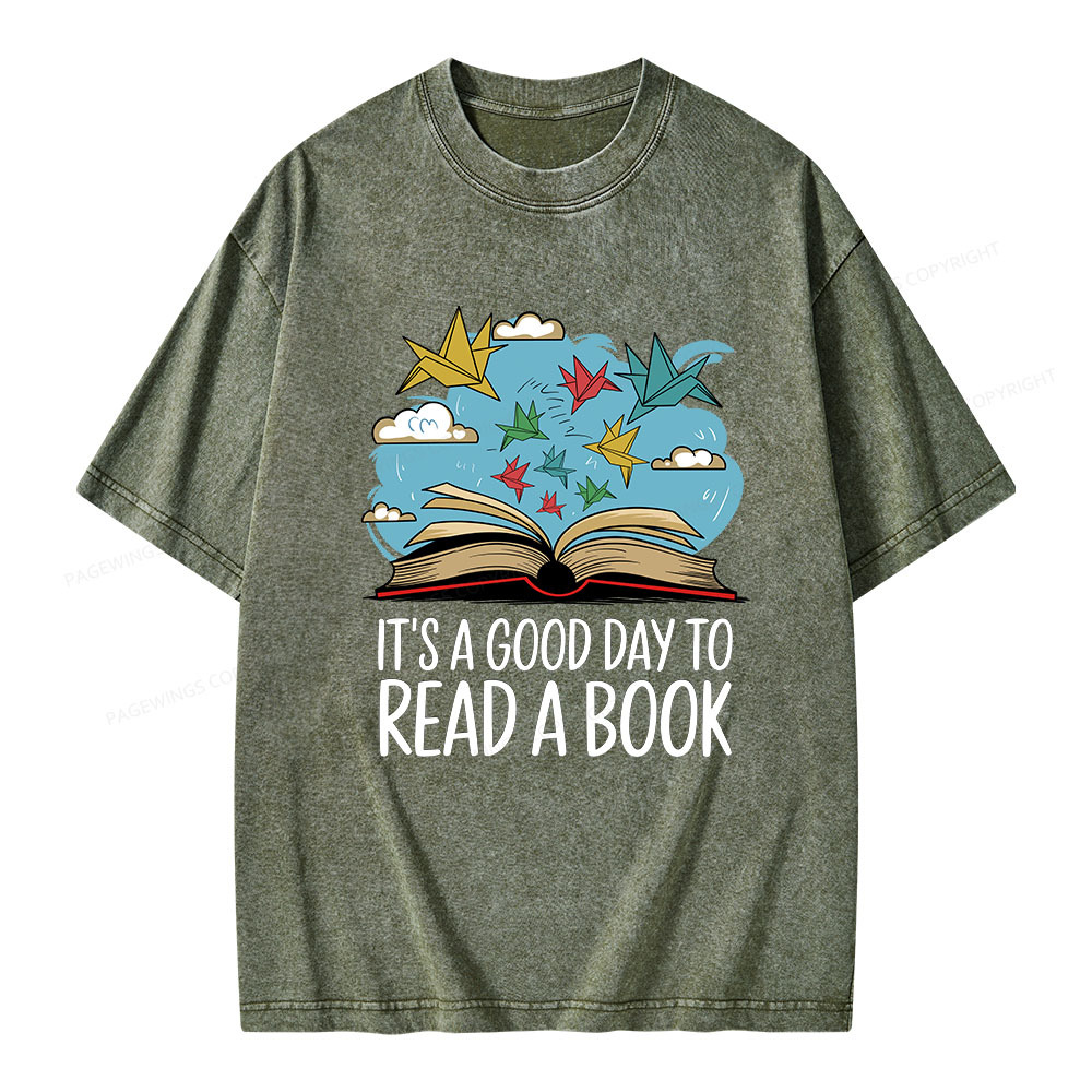 Pagewings It’s a Good Day to Read a Book Unisex Washed T-shirt