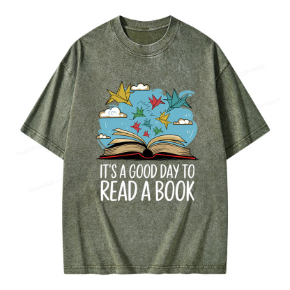 Pagewings It’s a Good Day to Read a Book Unisex Washed T-shirt
