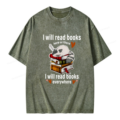 Pagewings I Will Read Books Here Or There Unisex Washed T-shirt