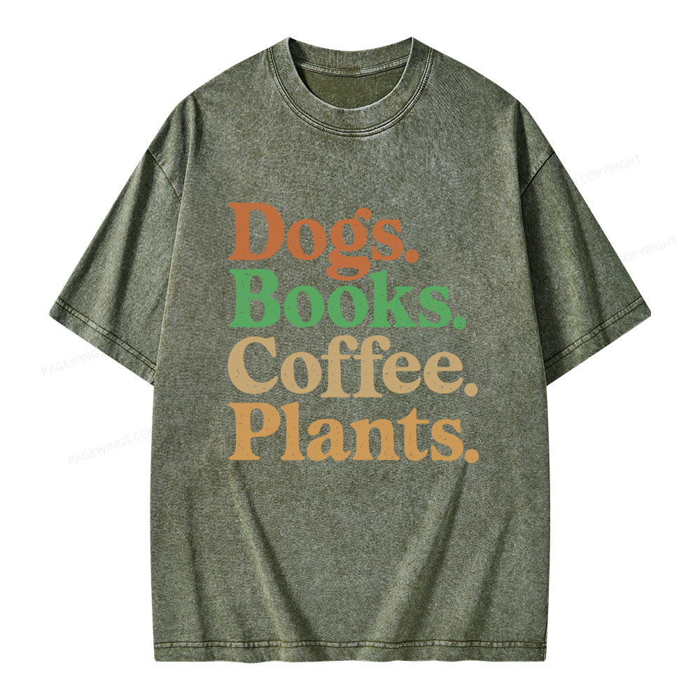 Pagewings Dogs Books Coffee Plants Unisex Washed T-shirt