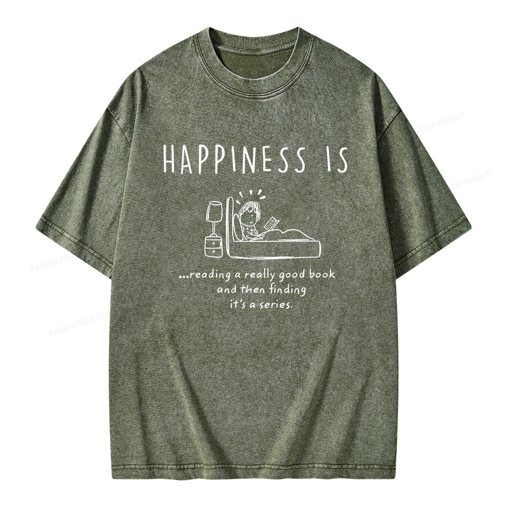 Pagewings Happiness Is...Reading A  Series Unisex Washed T-shirt