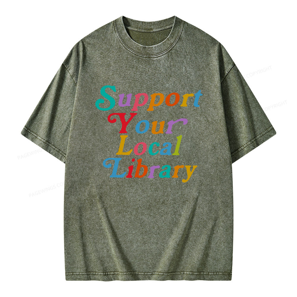 Pagewings Support Your Local Library Unisex Washed T-shirt