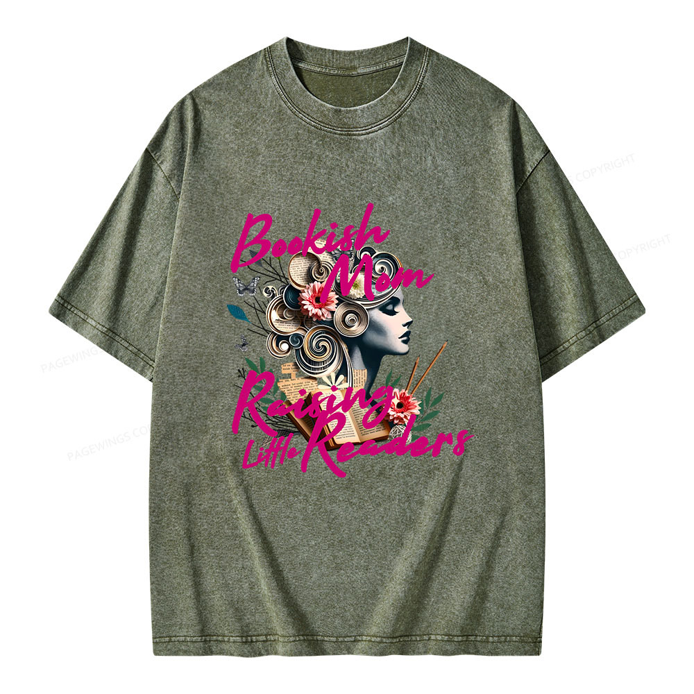 Pagewings Bookish Mom Raising Little Readers Unisex Washed T-shirt