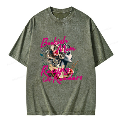 Pagewings Bookish Mom Raising Little Readers Unisex Washed T-shirt