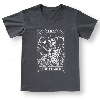 Pagewings Halloween The Reader Tarot Card V-neck T-shirt