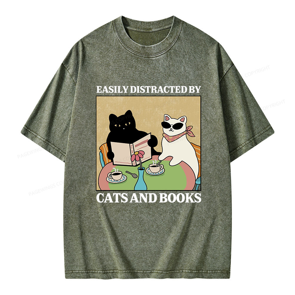 Pagewings Cats And Books Unisex Washed T-shirt
