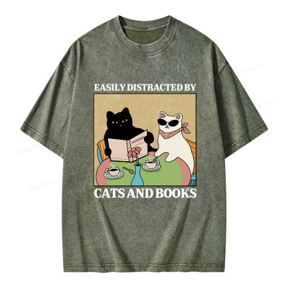 Pagewings Cats And Books Unisex Washed T-shirt