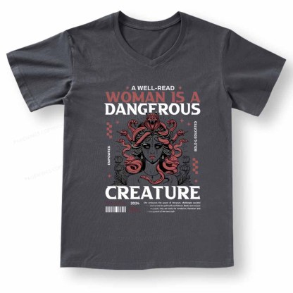 Pagewings A Well-Read Woman is A Dangerous Creature V-neck T-shirt