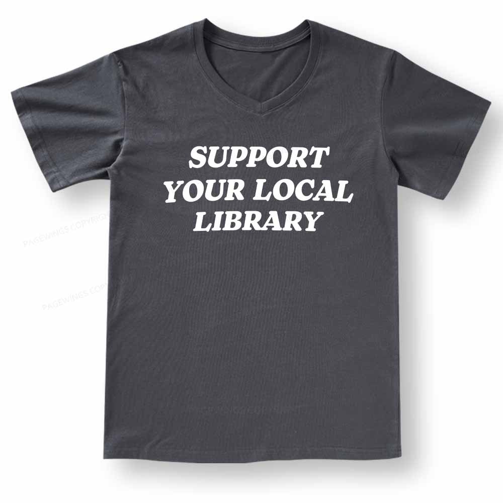 Pagewings Support Your Local Library V-neck T-shirt