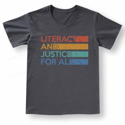 Pagewings Literacy and Justice For All V-neck T-shirt 