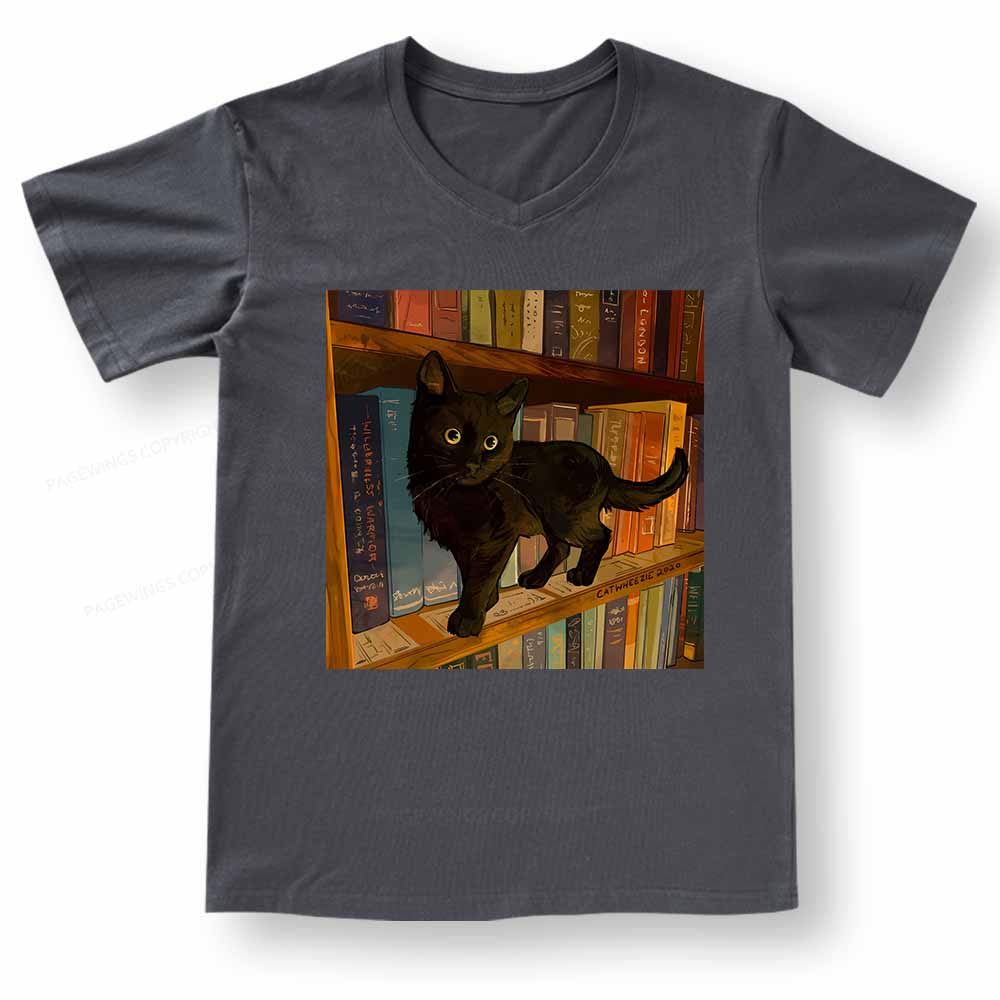Pagewings  Little Library Cat V-neck T-shirt