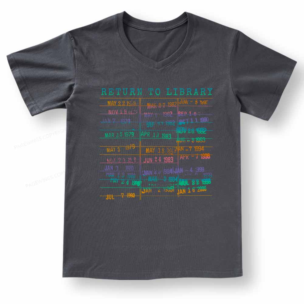 Pagewings Vintage Library Rainbow V-neck T-shirt