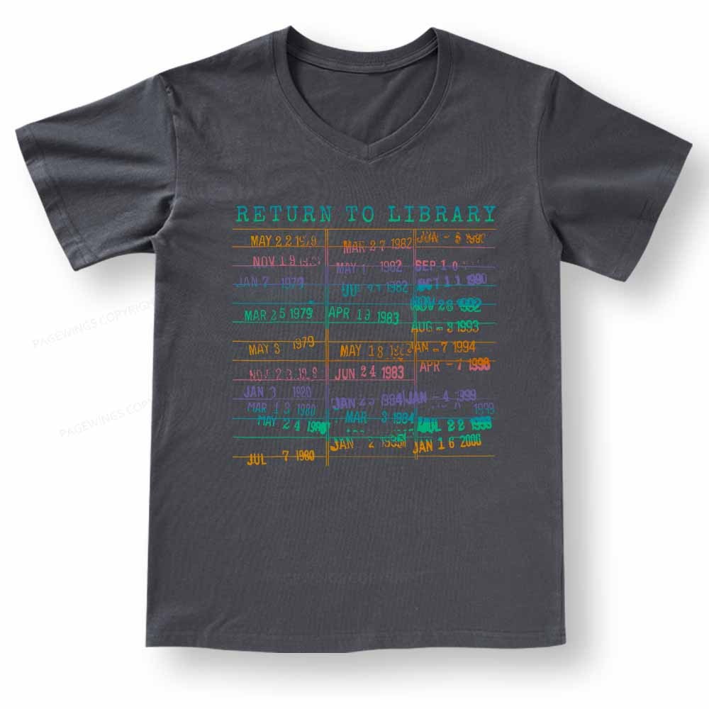 Pagewings Vintage Library Rainbow V-neck T-shirt