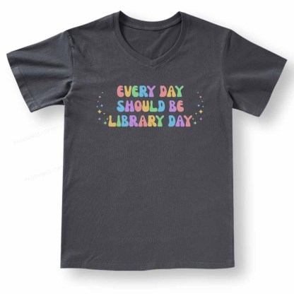 Pagewings Every Day Should Be Library Day V-neck T-shirt