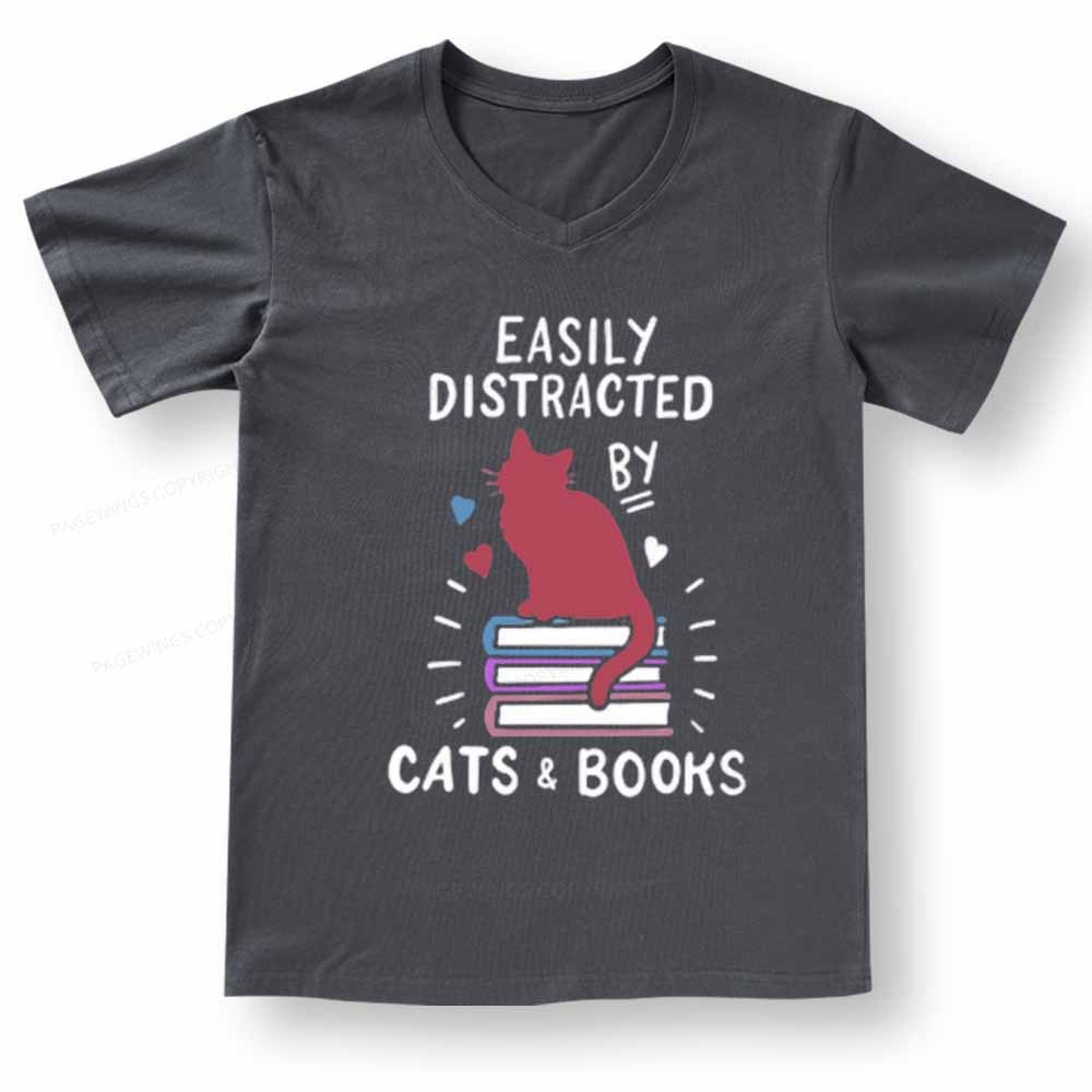 Pagewings Book Fun Cat Book Funny V-neck T-shirt
