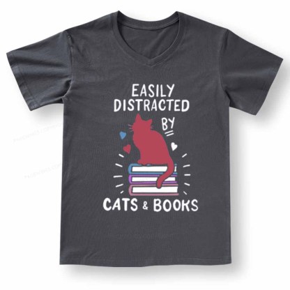 Pagewings Book Fun Cat Book Funny V-neck T-shirt 