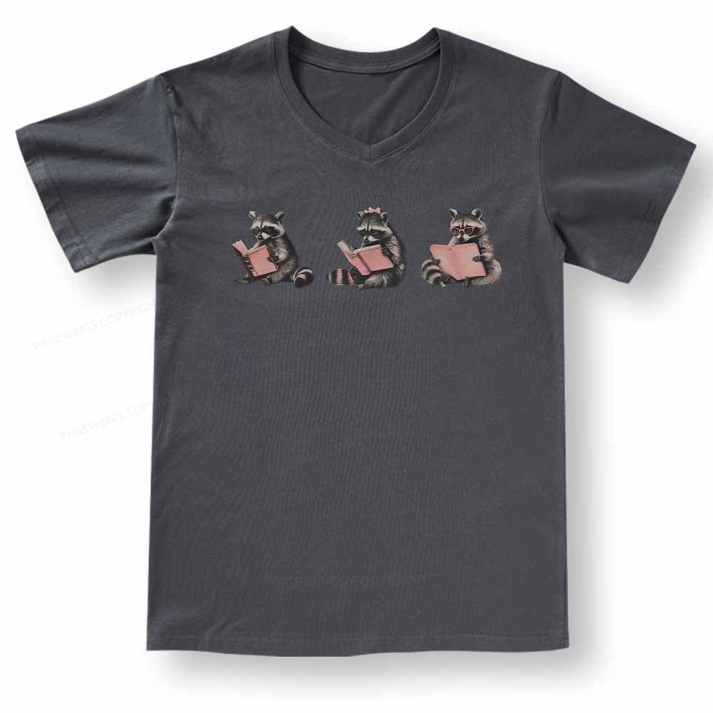 Pagewings Funny Raccoon Bookish Gift V-neck T-shirt