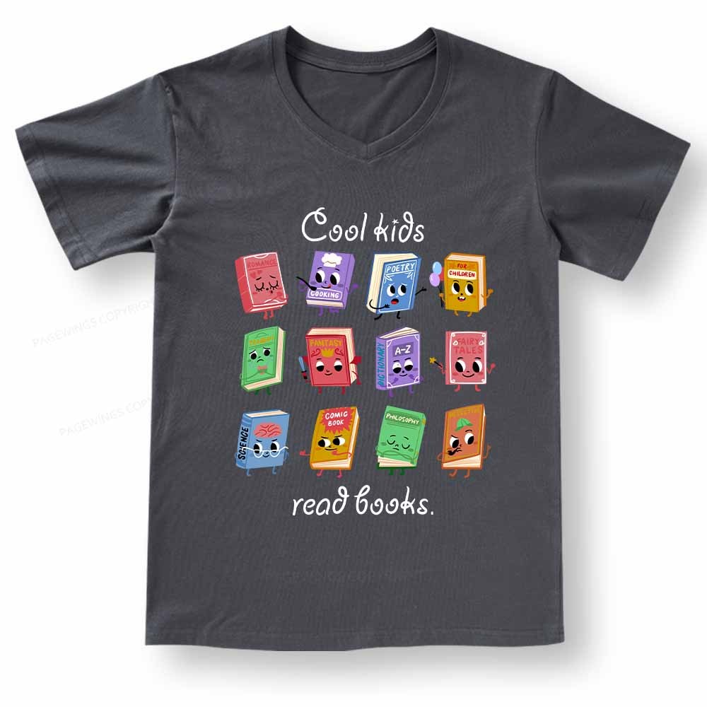 PagewingsCool Kids Read Books Gift V-neck T-shirt