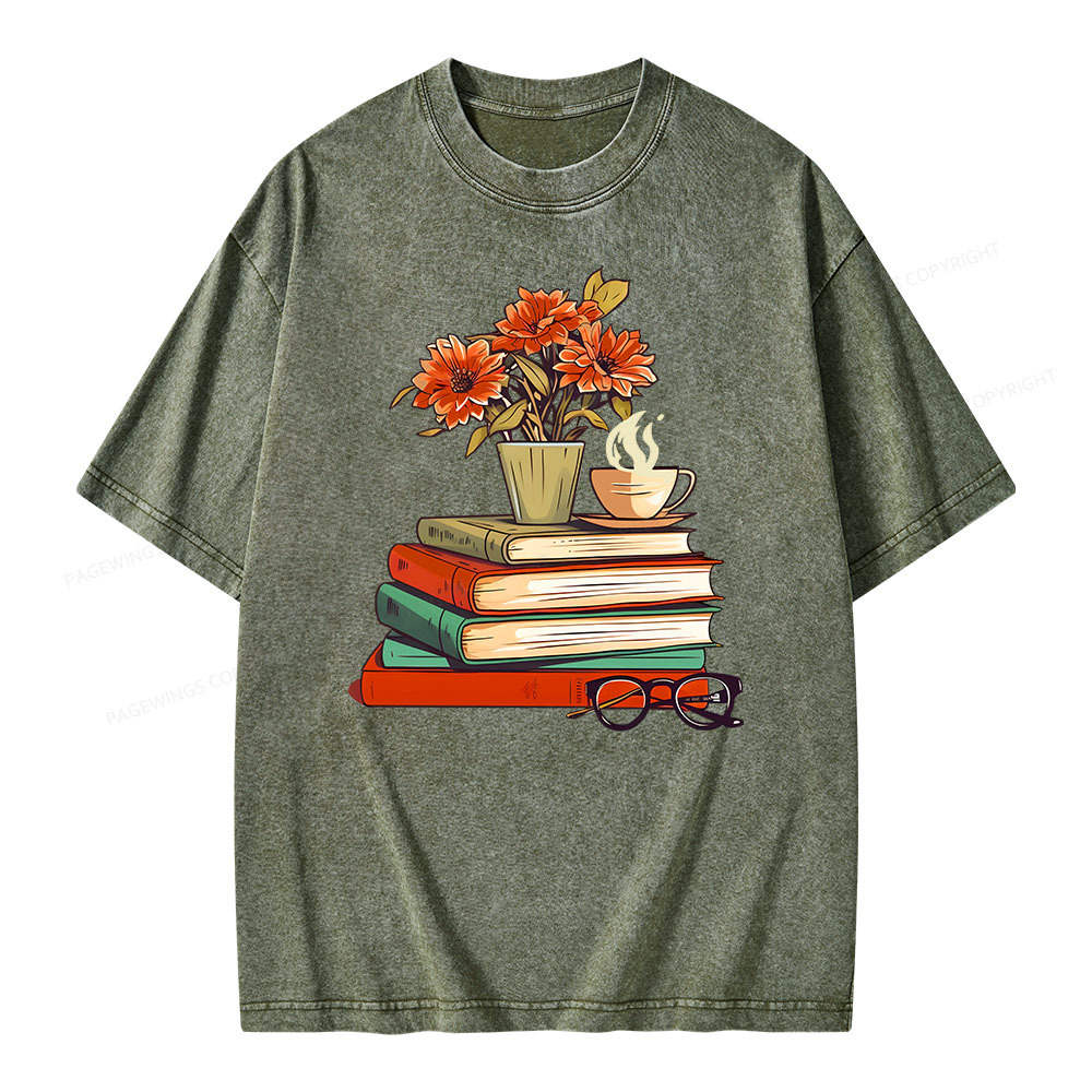 Pagewings Flowers And Some Books Unisex Washed T-shirt