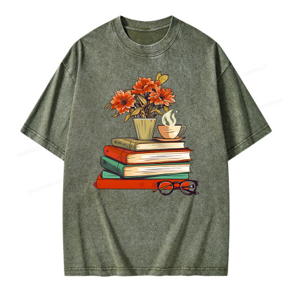 Pagewings Flowers And Some Books Unisex Washed T-shirt