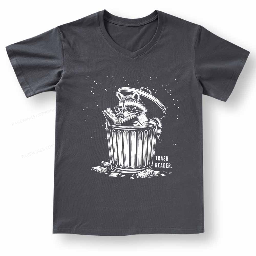 Pagewings Trash Reader Raccoon - Book Quote V-neck T-shirt