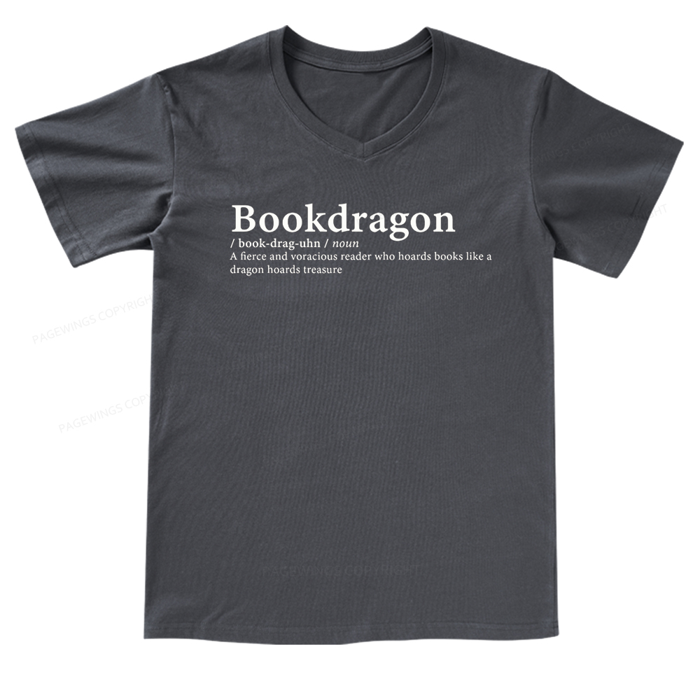 Pagewings Bookdragon: Journey Through Words book lover V-neck T-shirt 