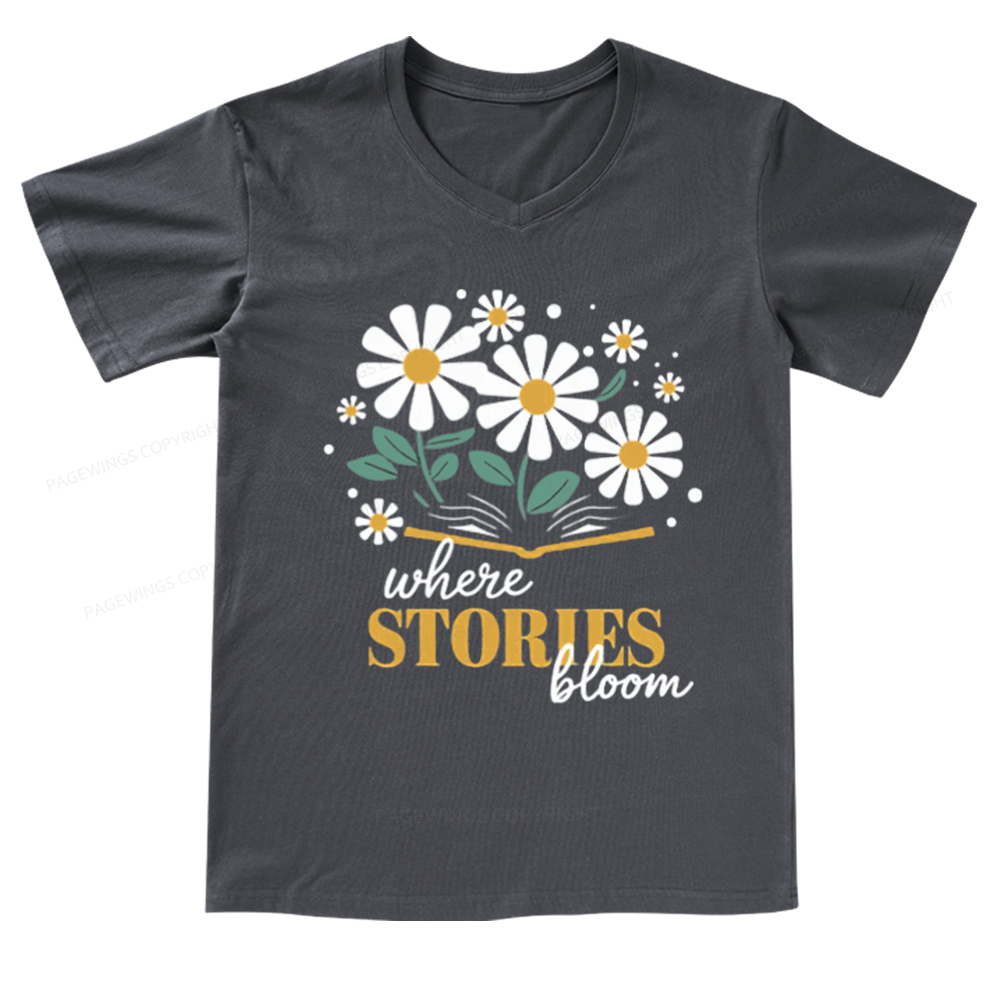 Pagewings Where Stories Bloom V-neck T-shirt