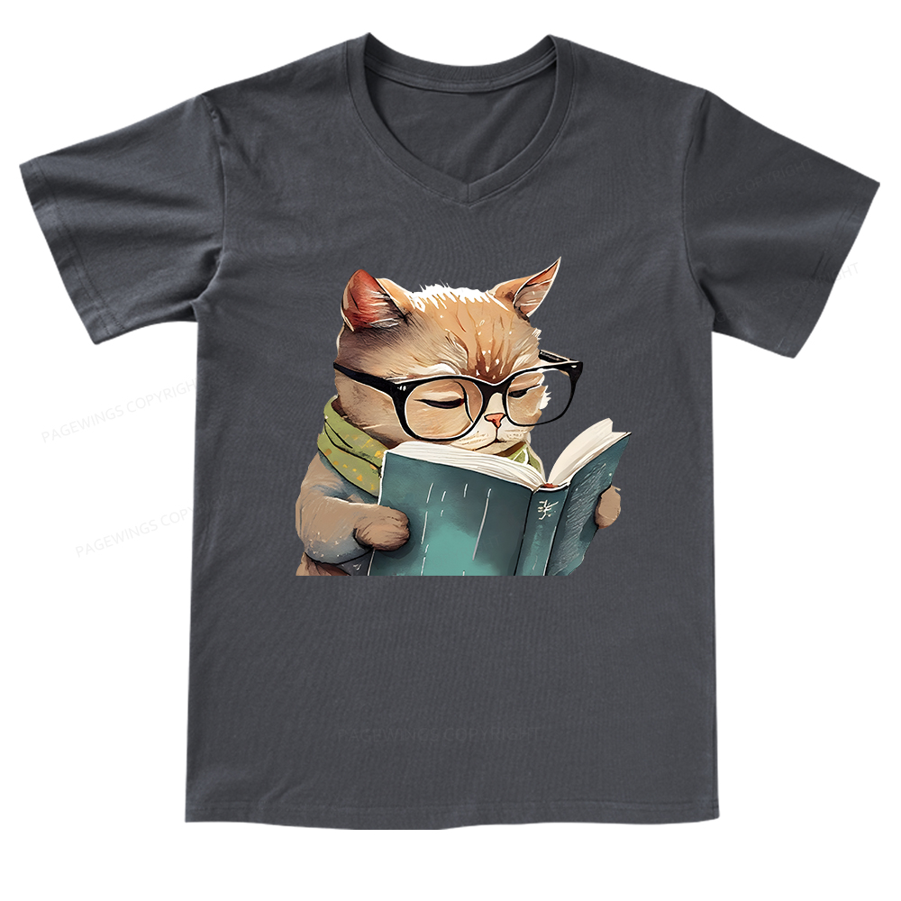 Pagewings Animals Reading Books V-neck T-shirt