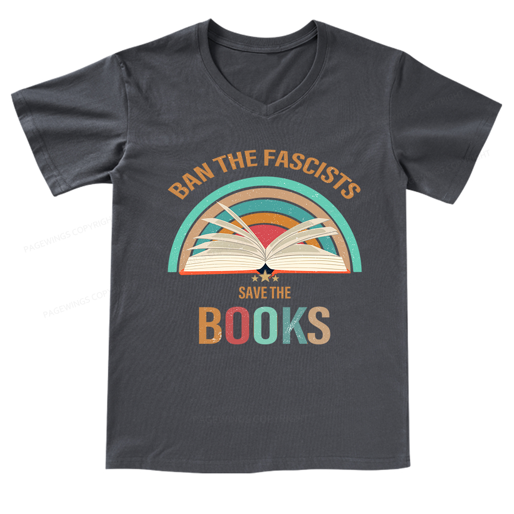 Pagewings Ban The Fascists Save The Book V-neck T-shirt 
