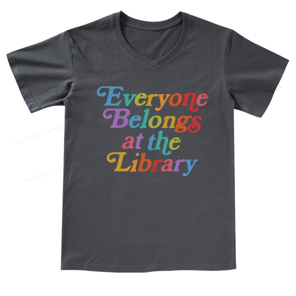 Pagewings Everyone belongs at the library V-neck T-shirt