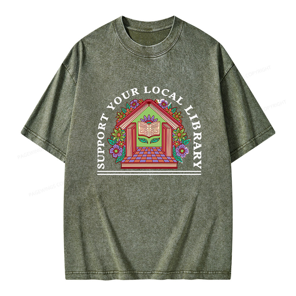Pagewings Support Your Local Library Unisex Washed T-shirt