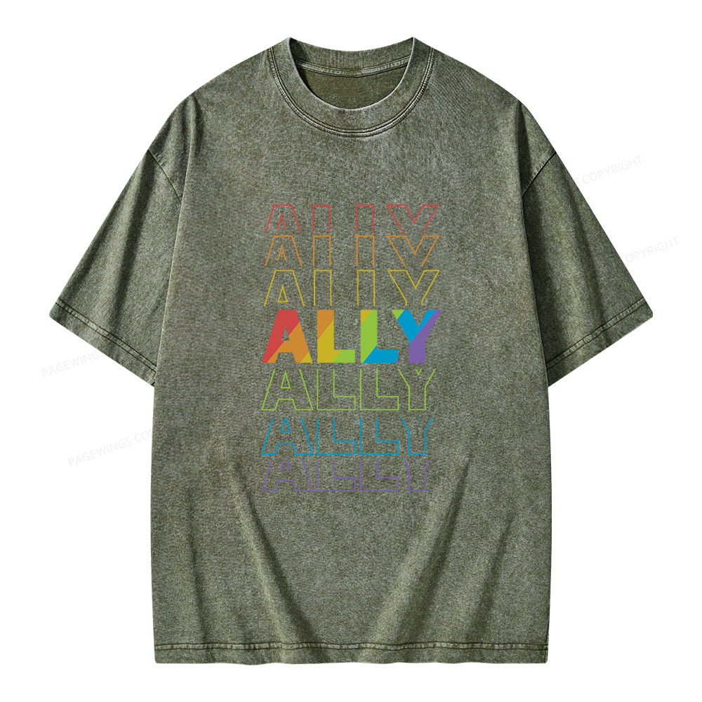 Pagewings LGBTQ Ally Unisex Washed T-shirt