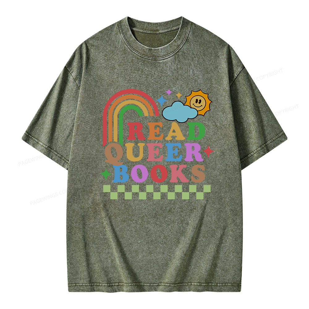 Pagewings Read Queer Books Unisex Washed T-shirt