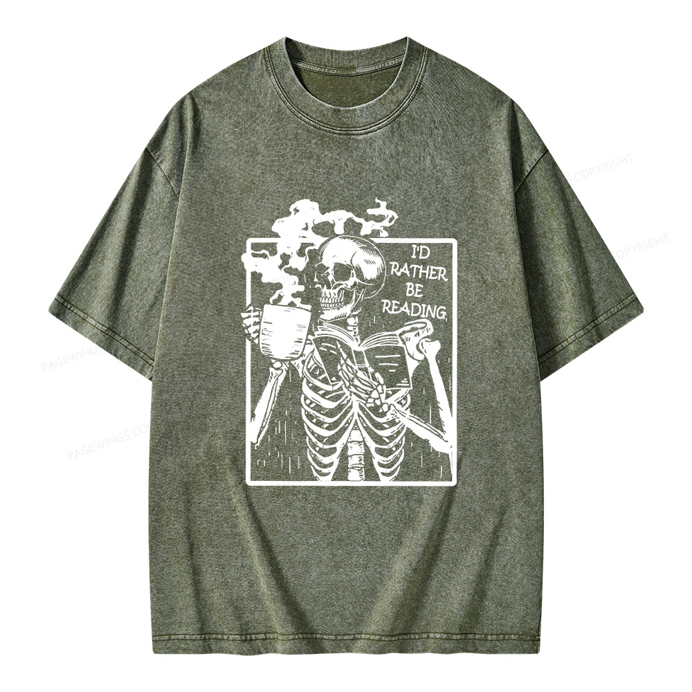 Pagewings I’d Rather Be Reading Unisex Washed T-shirt