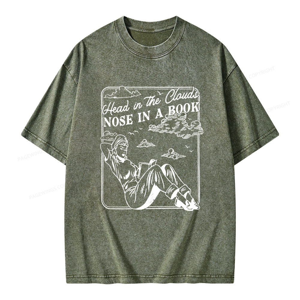 Pagewings Head In The Clouds Nose In A Book Unisex Washed T-shirt