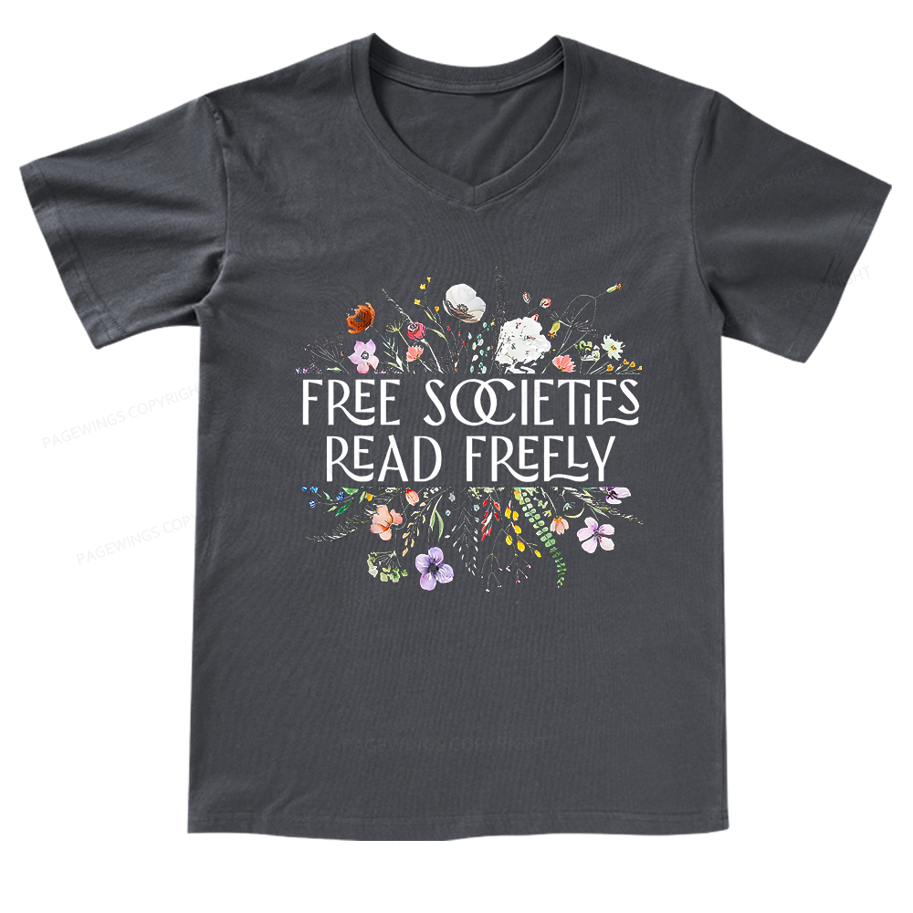 Pagewings Free Societies Read Freely V-neck T-shirt