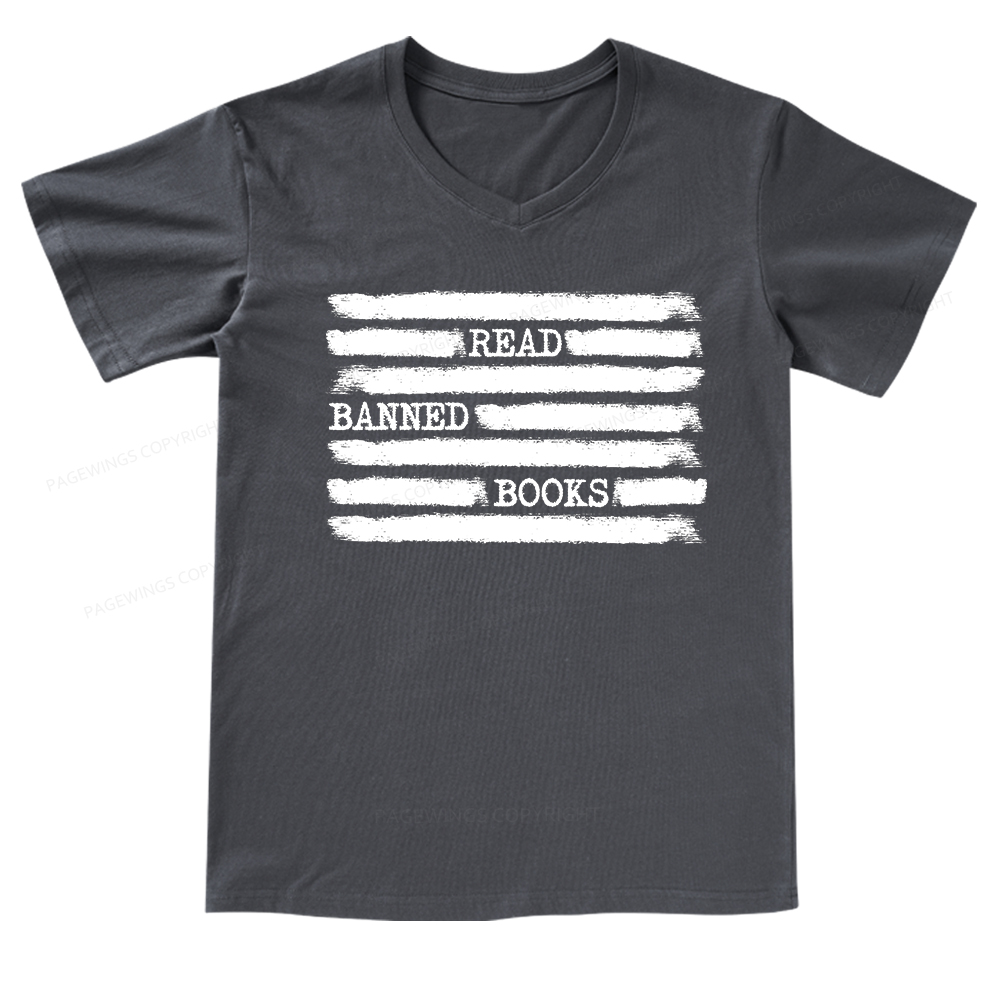 Pagewings Read Banned Books Bookworm Librarian T-Shirt V-neck T-shirt