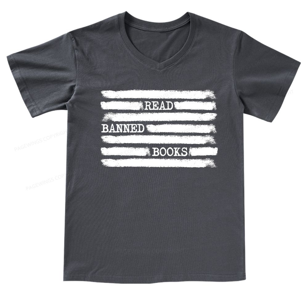 Pagewings Read Banned Books Bookworm Librarian T-Shirt V-neck T-shirt