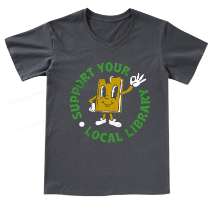 Pagewings Support Your Local Library Adult V-neck T-shirt 