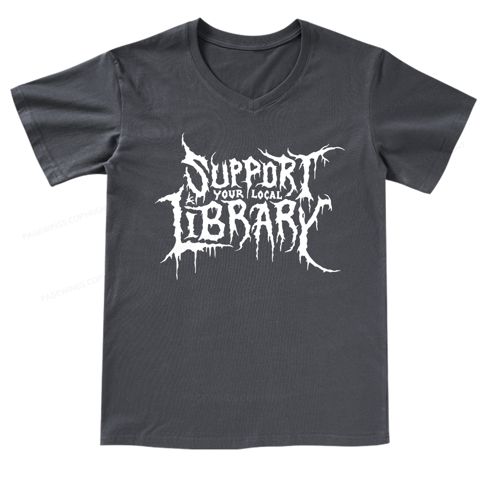 Pagewings Support Your Local Library V-neck T-shirt
