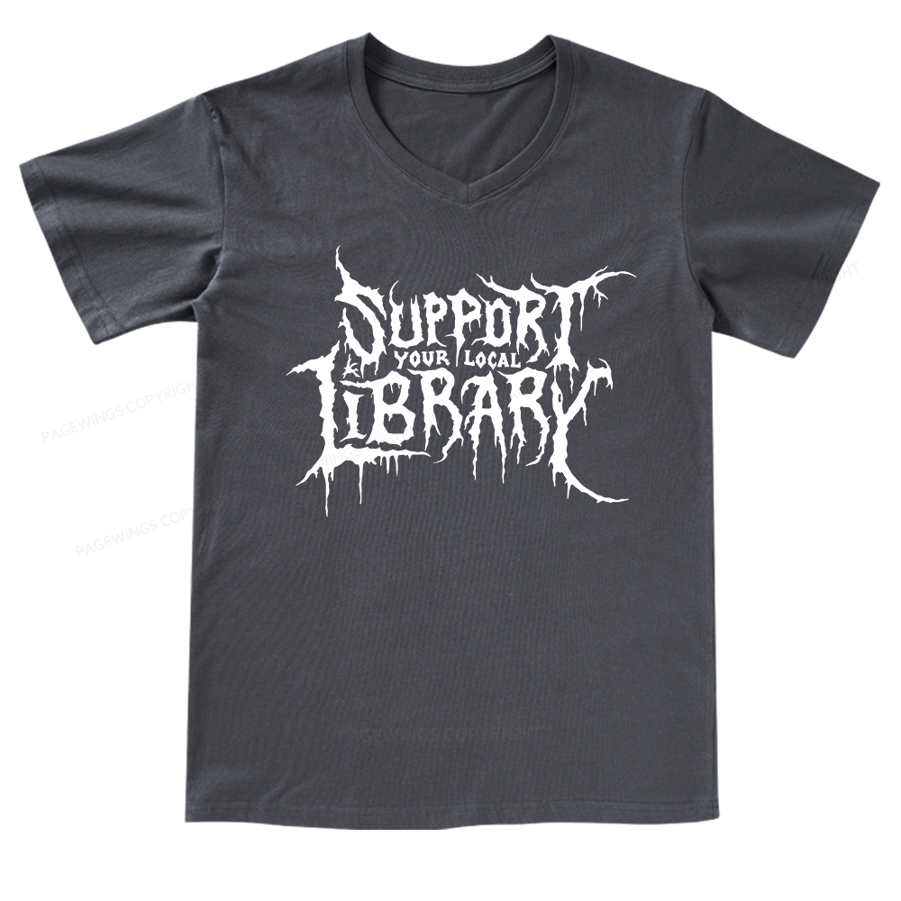 Pagewings Support Your Local Library V-neck T-shirt