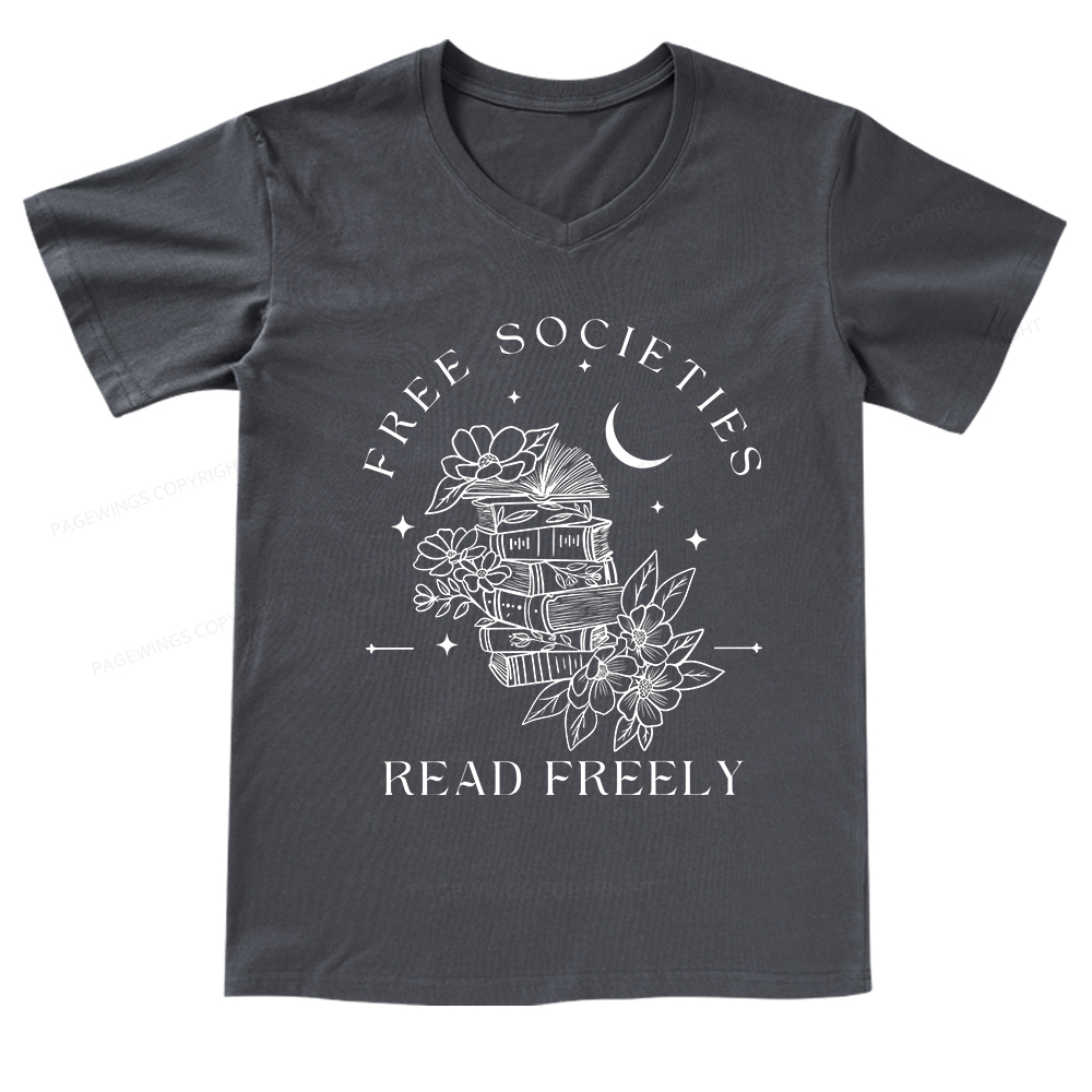 Pagewings Free Societies Read Freely Comfort Colors V-neck T-shirt